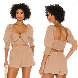 Majorelle Tan Puff Sleeve top